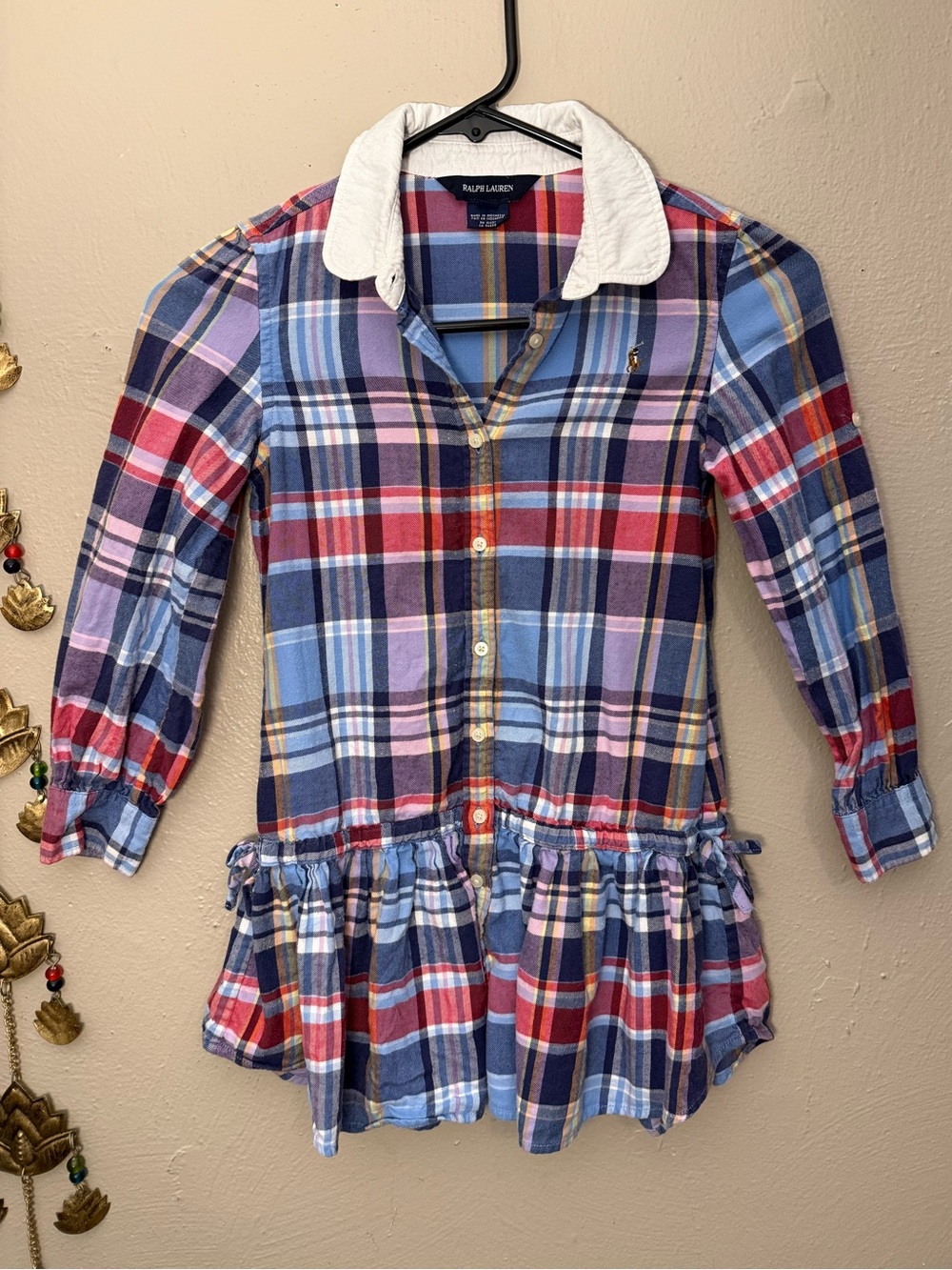Ralph Lauren Madras Plaid Polo Drawstring Dress Kids Size 6X Upper Toddler